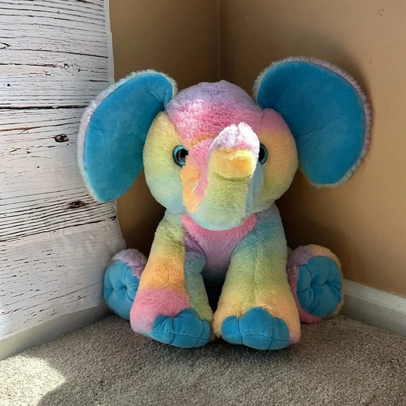 Peek-a-Boo Plush Tye Dye Rainbow Elephant Like New Condition 16.5 inches tall - Picture 13 of 13